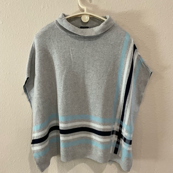Talbots Sweaters - Talbots Sabrina Knit Sweater Poncho Grey, Blue & White Stripes Women’s XS/S